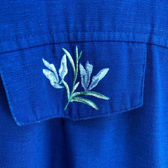 Sheri Martin Top Womens 22W Plus Blue Button Floral Embroidered Short Sleeves - Picture 5 of 10